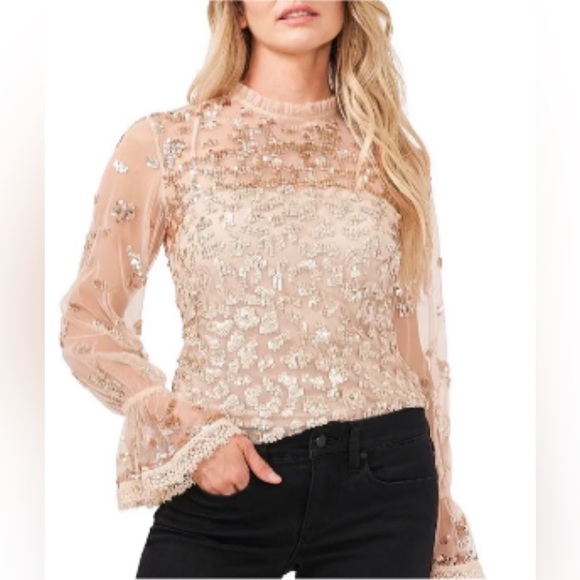 Chelsea and Violet Champagne Sequined Blouse - Picture 1 of 12